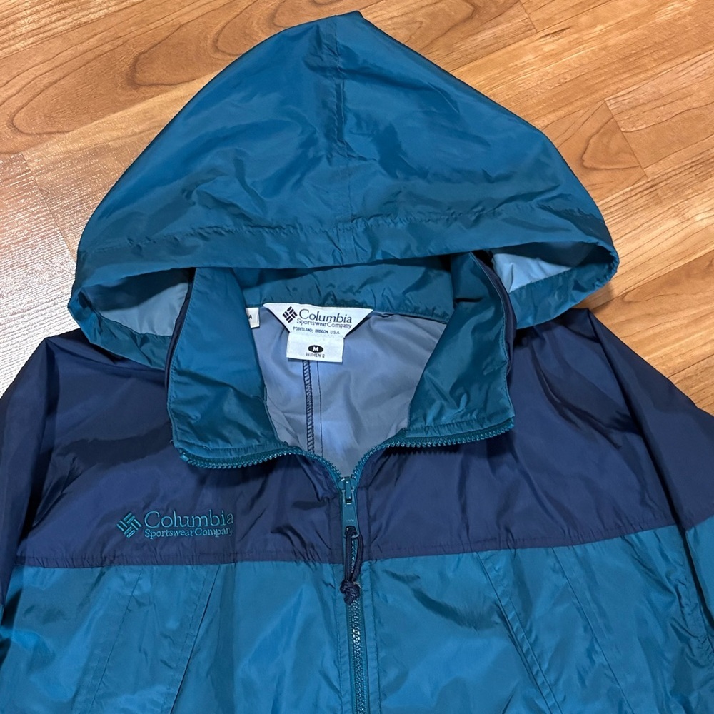 Vtg 90s Columbia Sportswear Company Jacket Windbreaker Sz Medium Teal Blue Navy